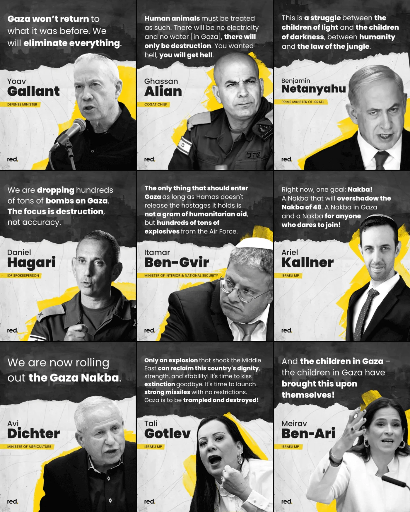 Declarações documentadas de intenção genocida por oficiais israelenses